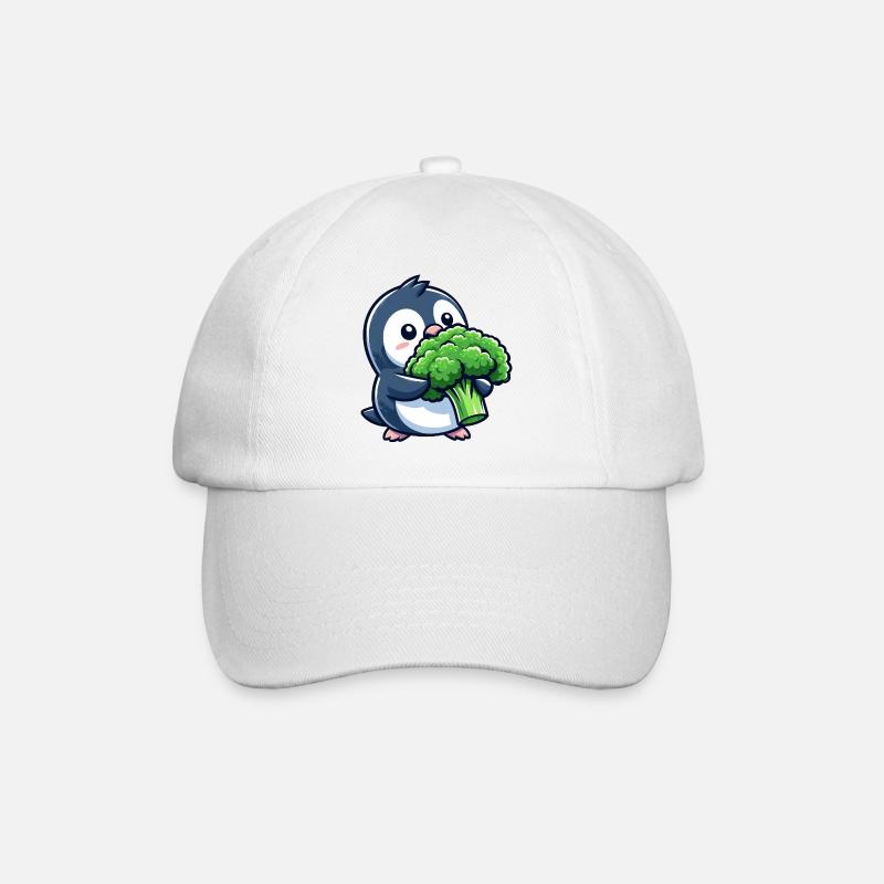 Lustiger Pinguin mit Brokkoli Gemüse Vegan Comic - Baseballkappe - Weiß/Weiß