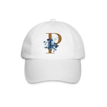 Florales P – Goldener Buchstabe mit Blüten - Baseballkappe - Weiß/Weiß - Vorne