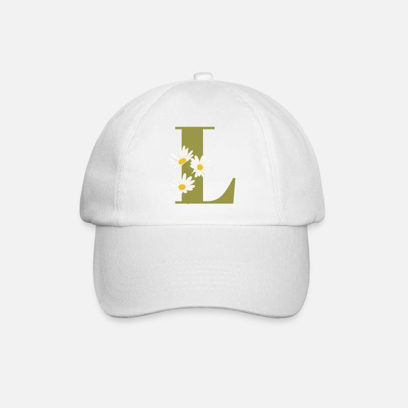 Buchstabe l Grüne Gänseblümchen - Baseballkappe - Weiß/Weiß