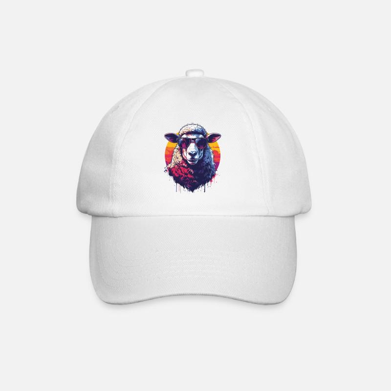 Cooles Retro-Schaf mit Brille - Baseballkappe - Weiß/Weiß