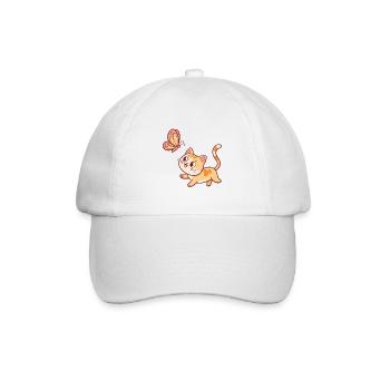 Curious Cat and Butterfly - Baseball Cap - white/white - Front