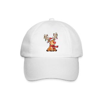 Lustiges Weihnachtsrentier mit Schal und Deko - Baseballkappe - Weiß/Weiß - Vorne