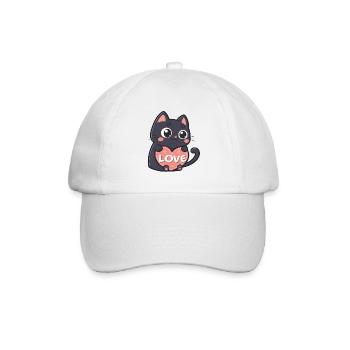 Schwarze Katze Kuschelherz Liebe - Baseballkappe - Weiß/Weiß - Vorne