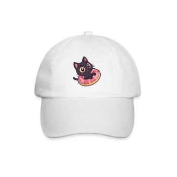 Schwarze Katze auf Donut-Boje - Baseballkappe - Weiß/Weiß - Vorne