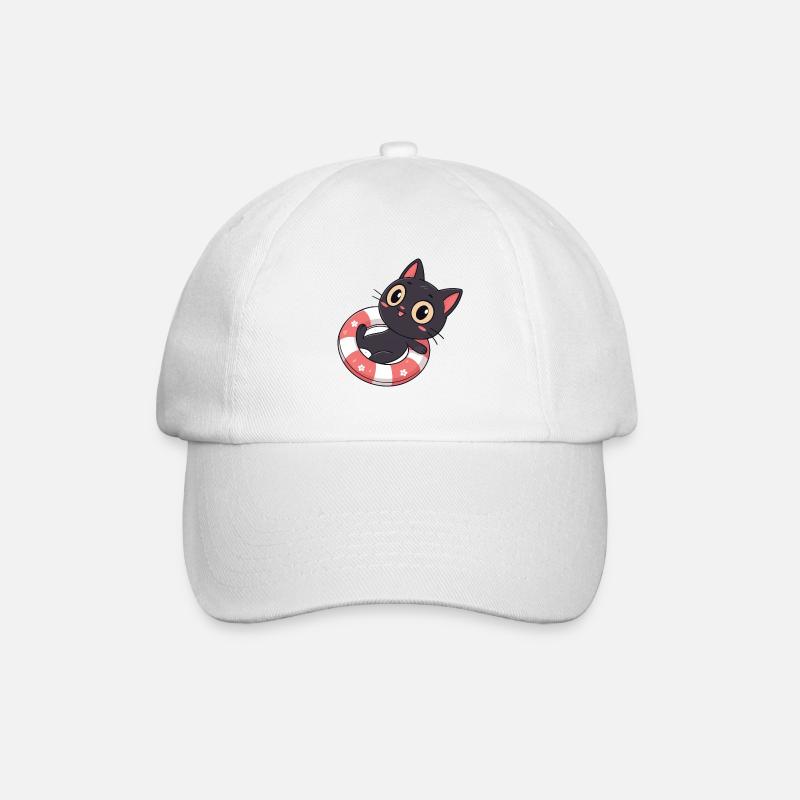 Schwarze Katze auf Bojenblüten - Baseballkappe - Weiß/Weiß
