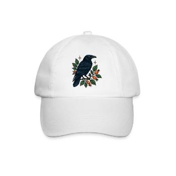 Nachtblaue Krähe am Beerenzweig - Baseballkappe - Weiß/Weiß - Vorne