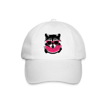 Raccoon in pink sunglasses eating melon - Baseball Cap - white/white - Front