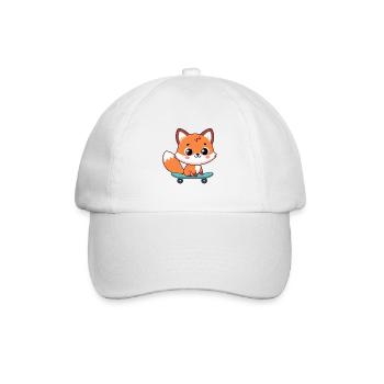 Kawaii Fox auf Skateboard - Baseballkappe - Weiß/Weiß - Vorne