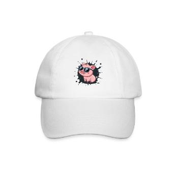 Cool pig in glasses on splash - Baseball Cap - white/white - Front