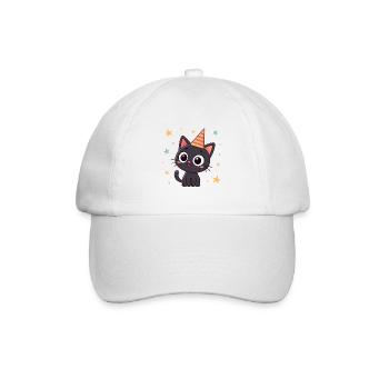 Black cat striped party hat - Baseball Cap - white/white - Front
