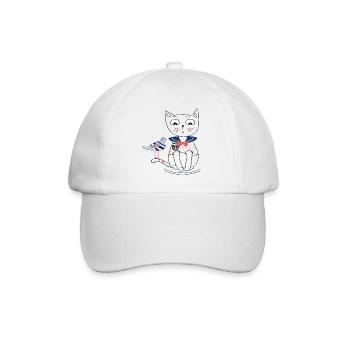 Katze und Möwe - Baseballkappe - Weiß/Weiß - Vorne