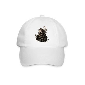 Skull on Books T-Shirt Dark Academia Goth - Baseball Cap - white/white - Front
