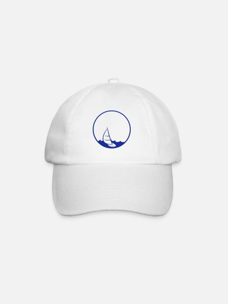 sun big round circle sea waves boat sailing sc - Baseball Cap - white/white