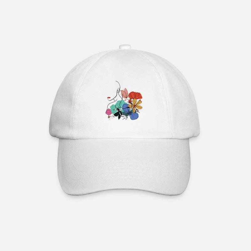 Frau mit Blumen - Baseballkappe - Weiß/Weiß