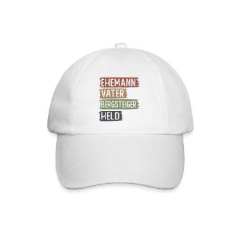 Ehemann, Vater, Bergsteeiger, gehalten - - Baseballkappe - Weiß/Weiß - Vorne