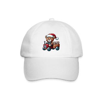 Teddy als Weihnachtsmann mit Traktor - Baseballkappe - Weiß/Weiß - Vorne