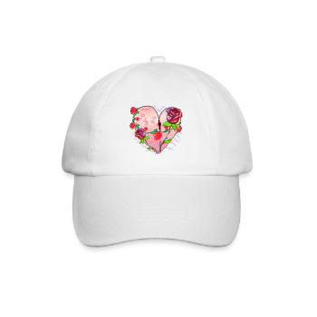 Heart Shape Symbol Pattern Roses Flowers Glitter Red - Baseball Cap - white/white - Front
