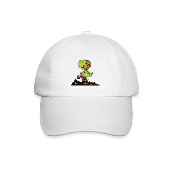 Cool dinosaur rides a bike and listens to music - Baseball Cap - white/white - Front