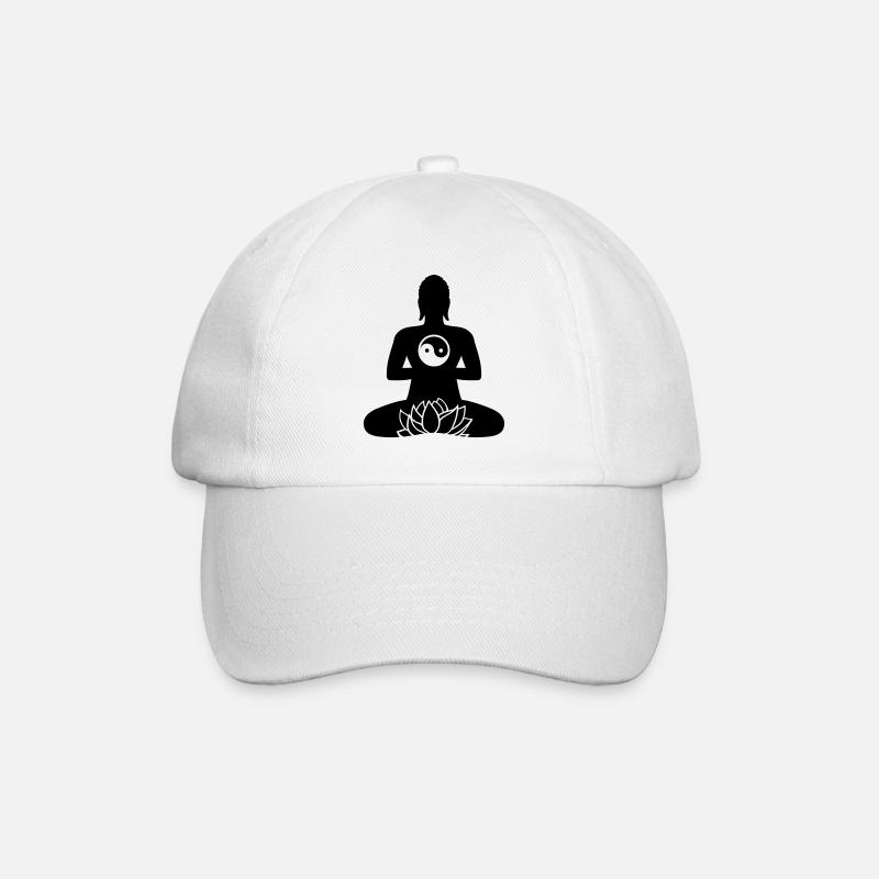 BUDDHA 01e | Lotus & Yin Yang - Baseballkappe - Weiß/Weiß