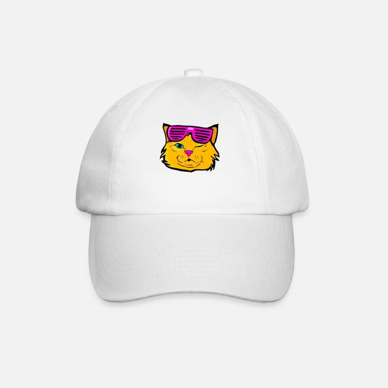 Cat Kitty Kitten Pop Art Colorful Funny Glasses - Baseball Cap - white/white