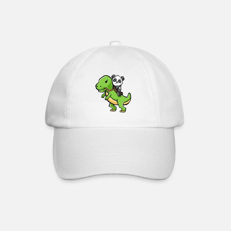 Panda, der einen T-Rex Dinosaurier - lustigen Dinosaurier reitet - Baseballkappe - Weiß/Weiß