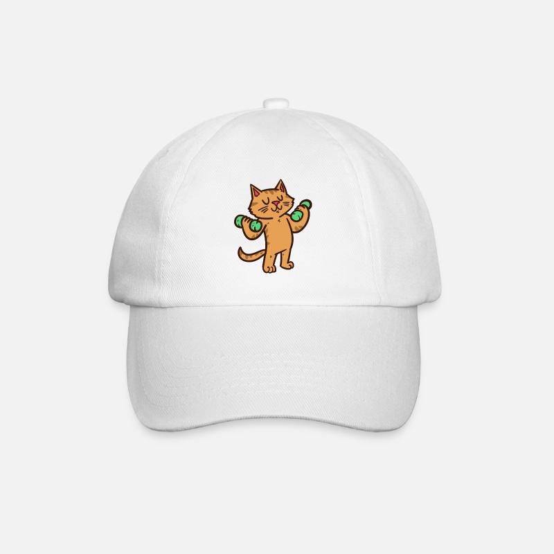 Hantel Katze trainiert Bizeps - Baseballkappe - Weiß/Weiß