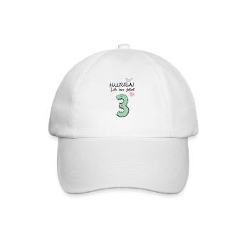 Hurra ich bin jetzt 3 / Geschenk zum 3. Geburtstag - Baseballkappe - Weiß/Weiß - Vorne