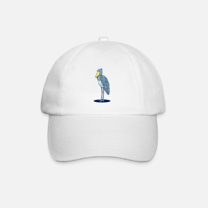 Realistischer Schuhschnabel - von Hand gezeichnet - Baseballkappe - Weiß/Weiß