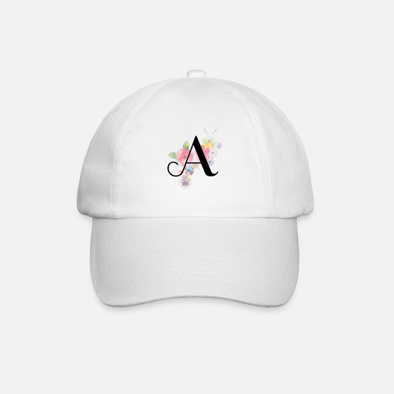 Monogram Letter A with Pastel Flowers - Baseball Cap - white/white