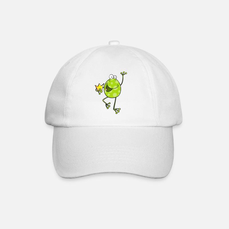 Frosch mit Krone - Frösche - Kröte - Comic - König - Baseballkappe - Weiß/Weiß