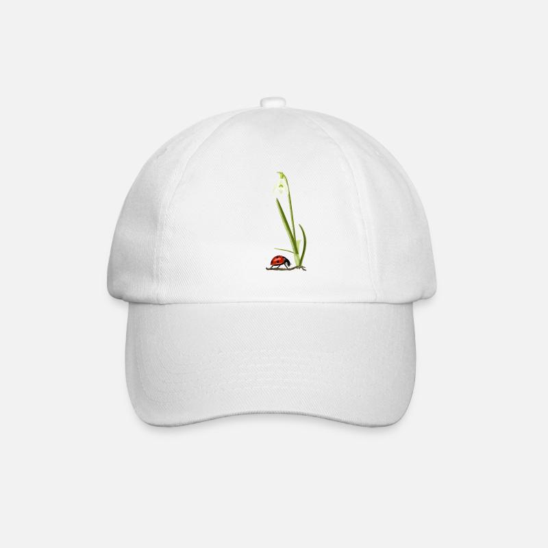 Frühling, Schneeglöckchen, Marienkäfer - Baseballkappe - Weiß/Weiß