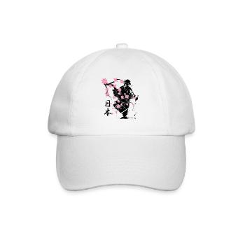 samurai warrior sakura flower style - Baseball Cap - white/white - Front