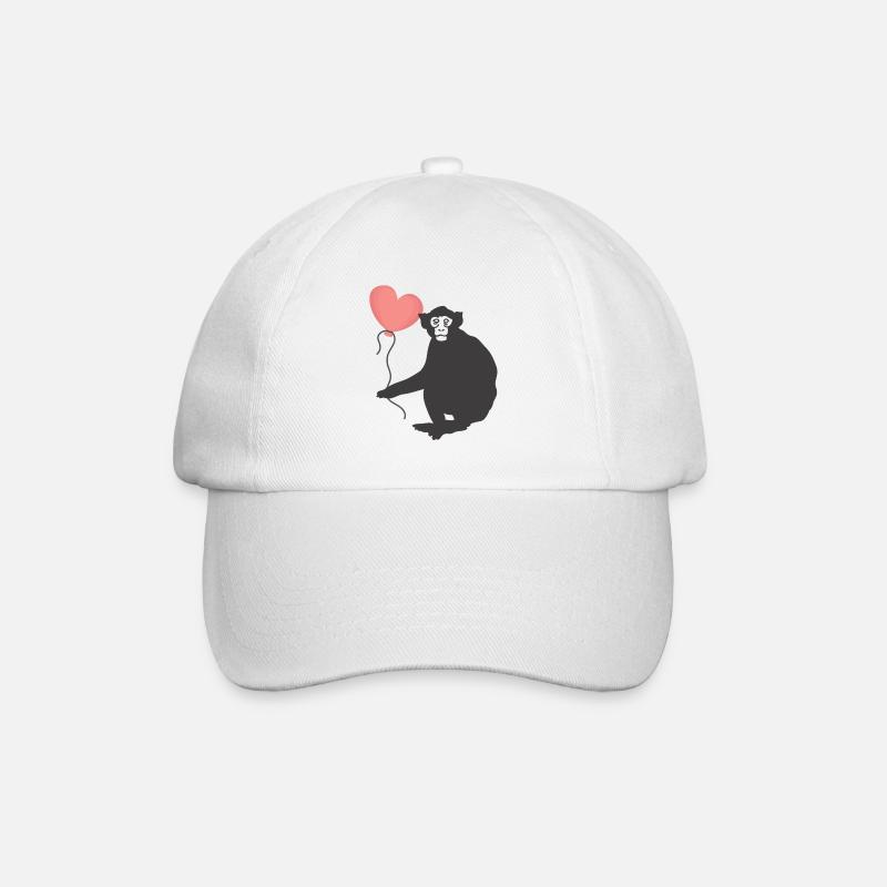 Affe mit Herz Luftballon - Baseballkappe - Weiß/Weiß