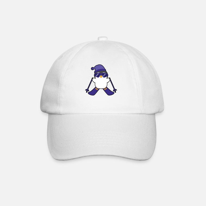 Pinguin Skifahrer niedliche Tiere Ski - Baseballkappe - Weiß/Weiß
