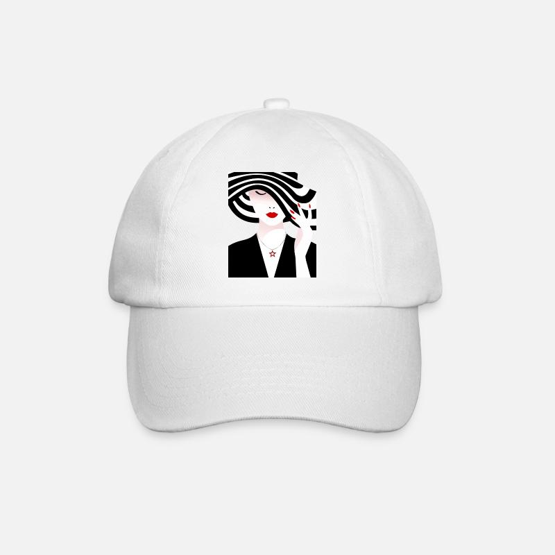 Femme au chapeau rayé noir et blanc - Casquette classique - blanc/blanc