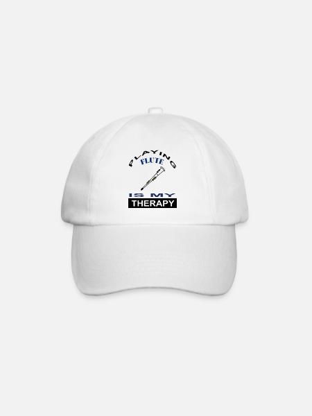 Dwarsfluit spelen is mijn therapie muziekinstrument - Baseballcap - wit/wit