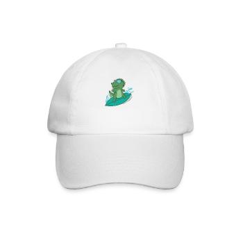 Dino surft cool Dinosaurier Reptil Tier - Baseballkappe - Weiß/Weiß - Vorne