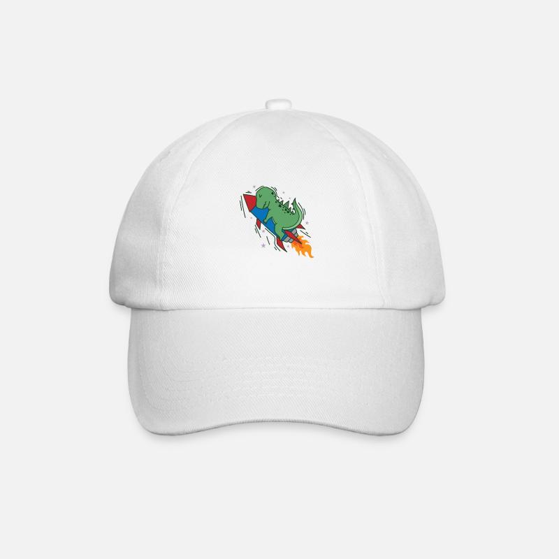 Dino auf einer Rakete Dinosaurier Reptil - Baseballkappe - Weiß/Weiß