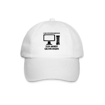 Zum Zocken Geboren Zur Arbeit Gezwungen - Baseballkappe - Weiß/Weiß - Vorne