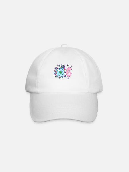 Met eenhoorn - meisjesverjaardag 6 jaar - Baseballcap - wit/wit