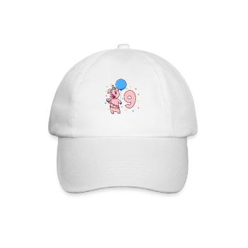 Mit Schwein - Kinder Geburtstag 9 Jahre - Baseballkappe - Weiß/Weiß - Vorne