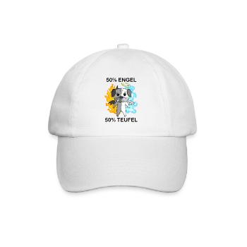 Hund Mops - Engel und Teufel - Baseballkappe - Weiß/Weiß - Vorne