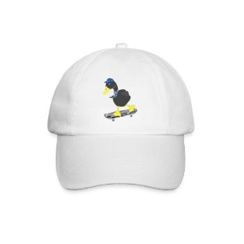 Black duck on grey blue skateboard, funny cool - Baseball Cap - white/white - Front