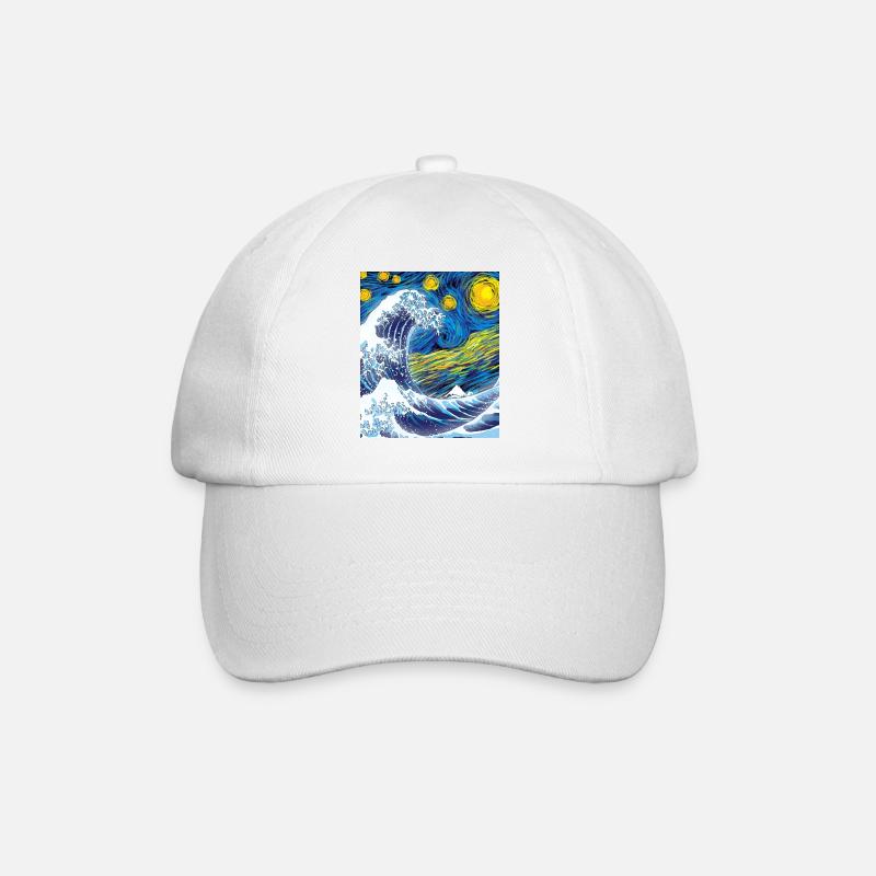 Kanagawa Waves Aesthetic Japanese Art Great Wave - Baseball Cap - white/white