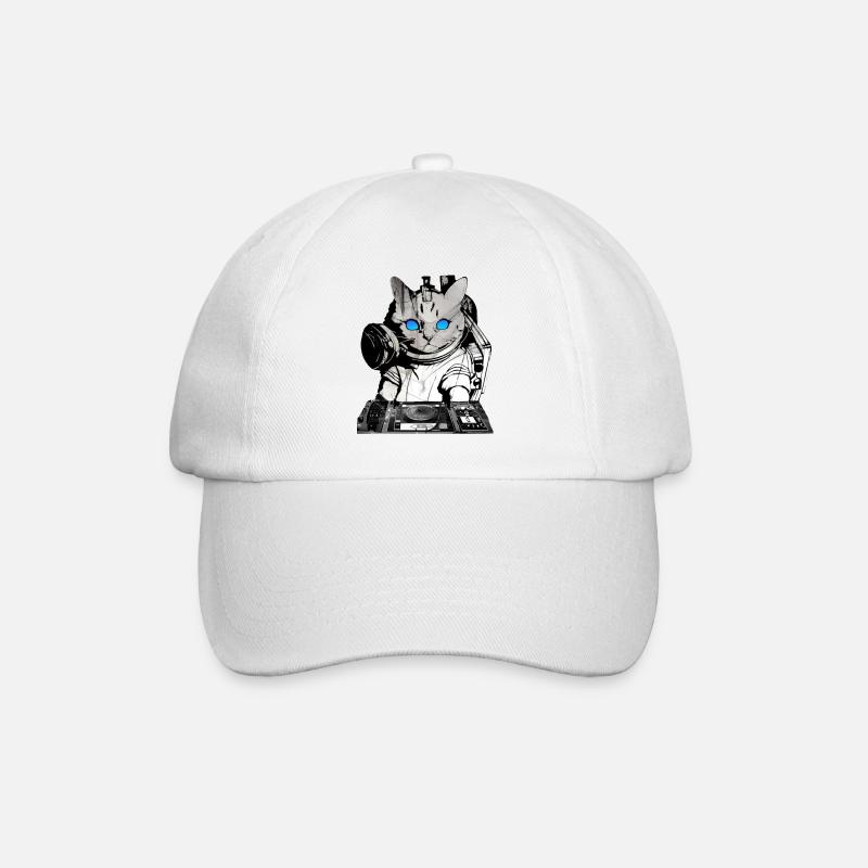 DJ Katze mit Mischpult - Baseballkappe - Weiß/Weiß