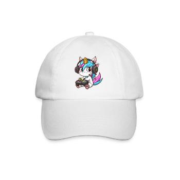 00234 süßes Einhorn mit Headset und Controller - Baseballkappe - Weiß/Weiß - Vorne