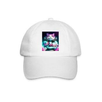 Big cat drinks tea in space - Baseball Cap - white/white - Front
