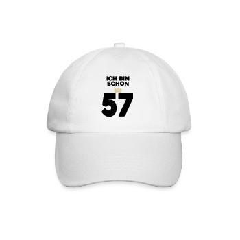 57. Geburtstag Geschenk - 57 Jahre mit Krone - Baseballkappe - Weiß/Weiß - Vorne