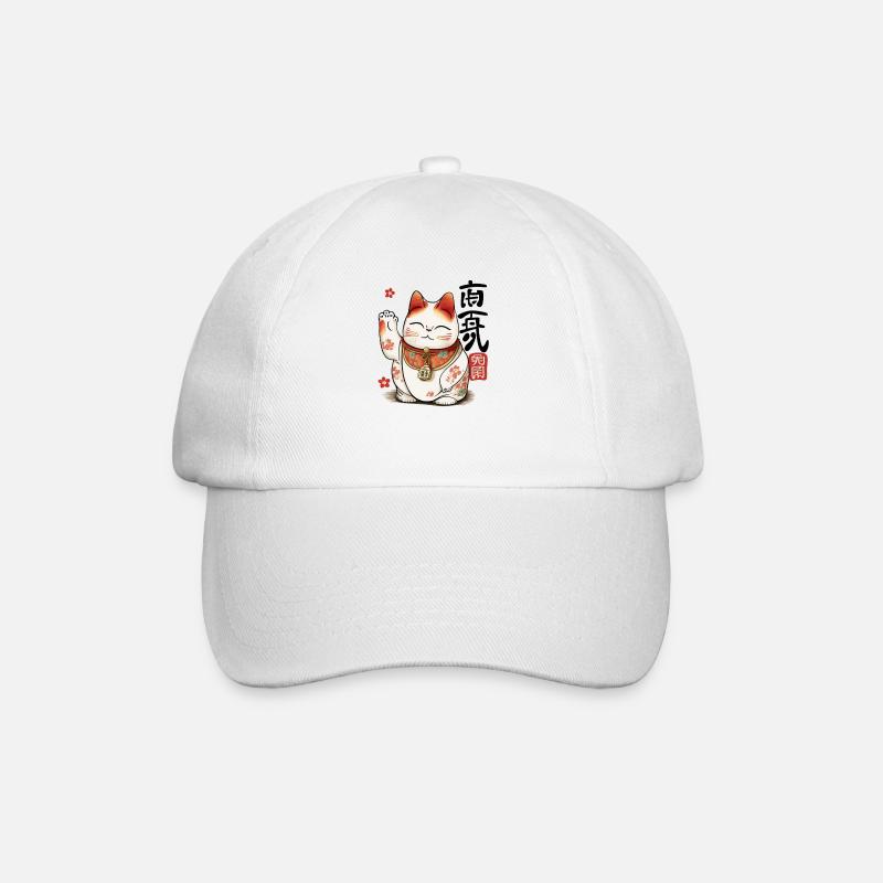 Maneki Neko Japan Winkekatze Glücksbringer - Baseballkappe - Weiß/Weiß