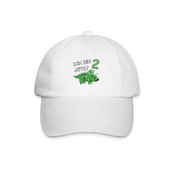 Ich bin jetzt 2 Dino Motiv für Baby's / Jungs - Baseballkappe - Weiß/Weiß - Vorne